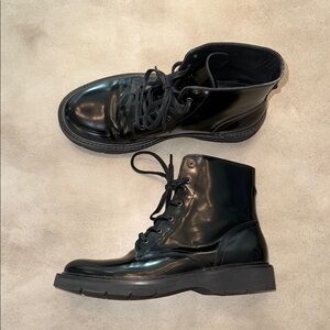 😎 All Saints Glossy Black Lace-Up Boots